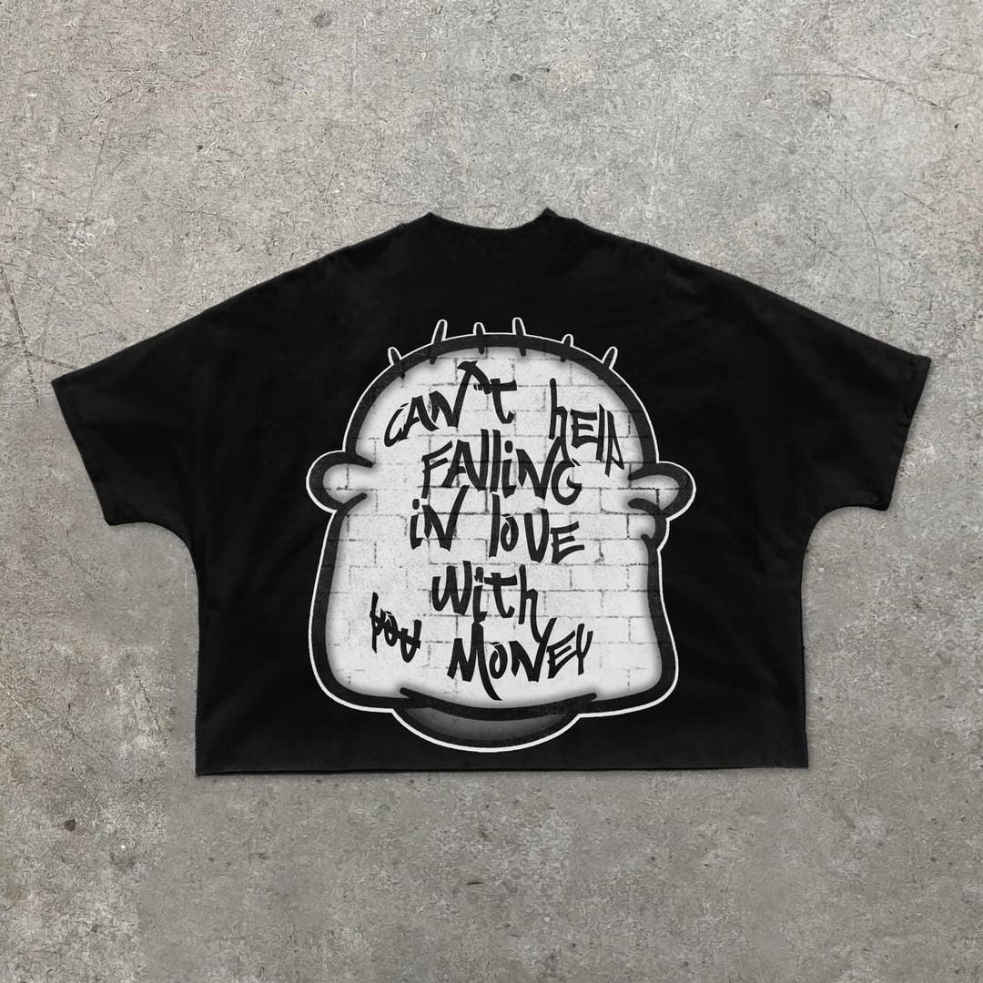 Can't help falling in love with money screen print tag face shirt