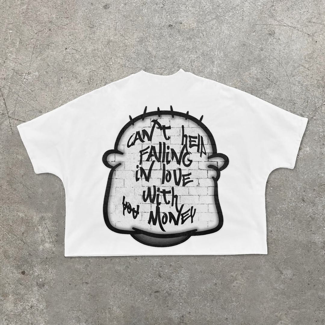 Can't help falling in love with money screen print tag face shirt